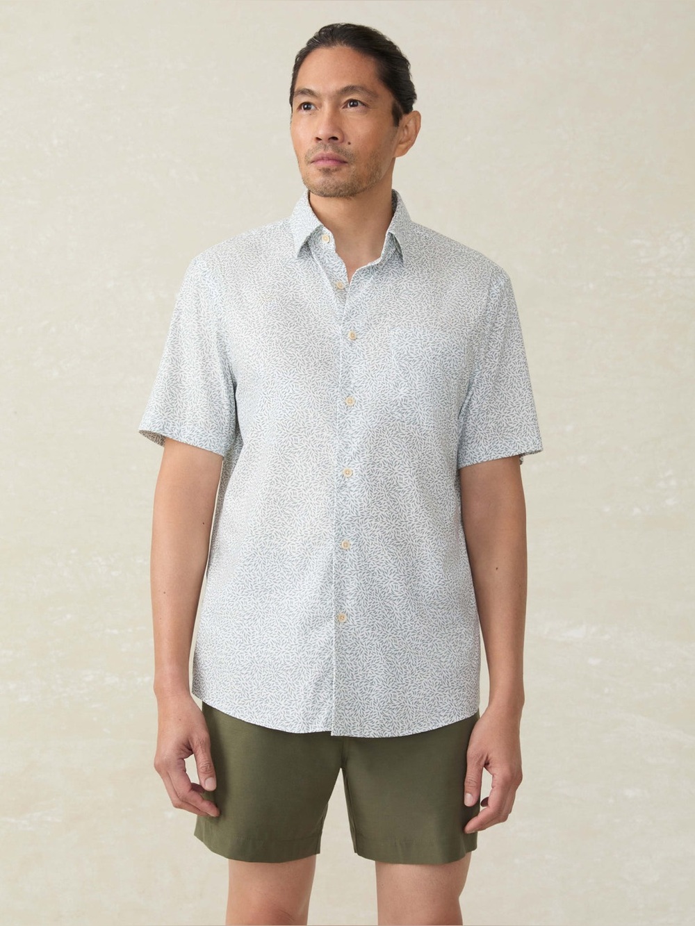 Faherty Short-Sleeve Movement™ Monterey Shirt - Sage Grove Blue Foliage Size XXL